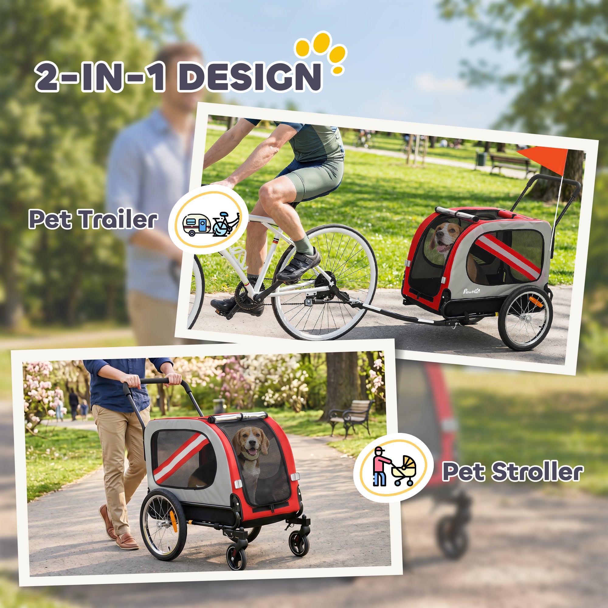 pawhut-remorque-v-lo-pour-chien-2-en-1-pliante-avec-poussette-et-harnais-de-s-cu image 6