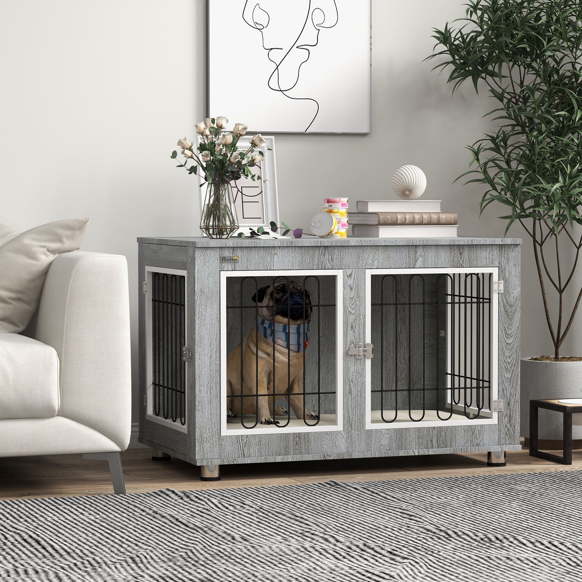 pawhut-niche-d-int-rieur-table-d-appoint-avec-coussin-pour-grands-chiens-gris image 3
