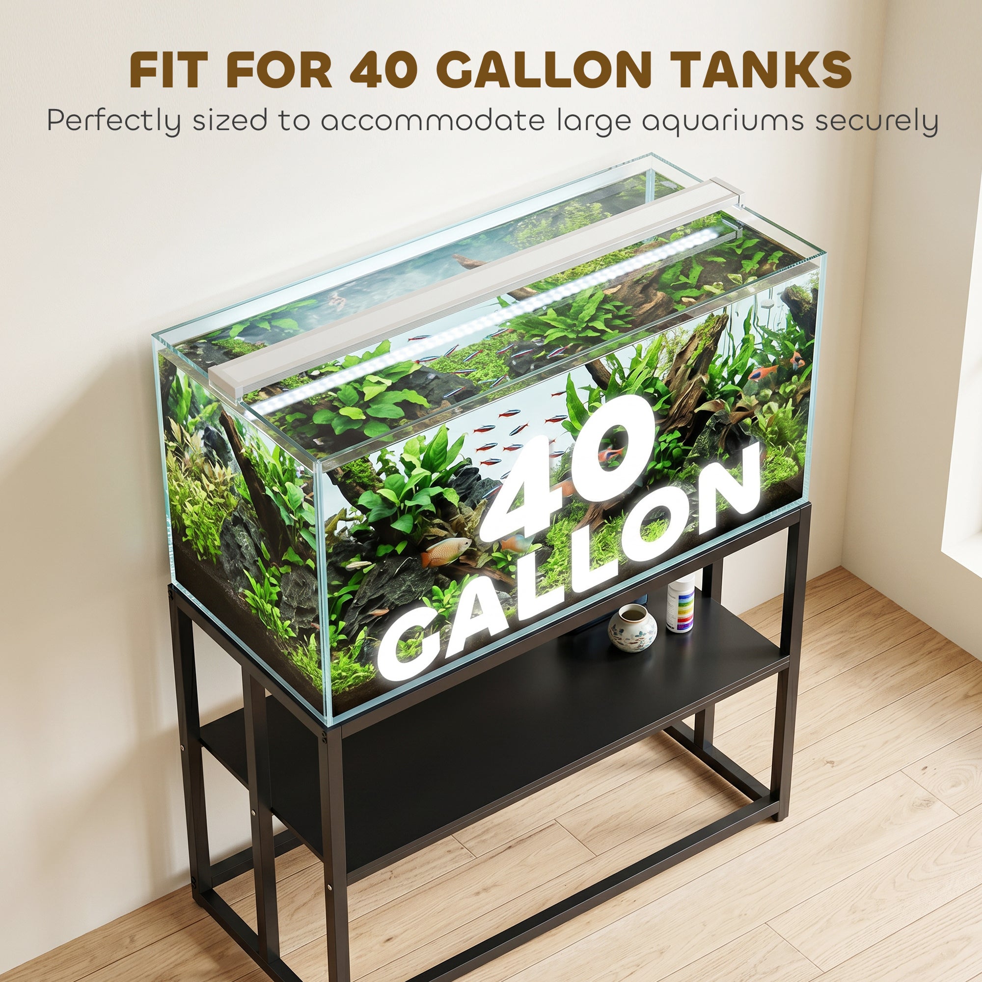 pawhut-meuble-support-aquarium-40-gallons-acier-avec-tag-re-93-x-47-x-76-cm-noir image 8