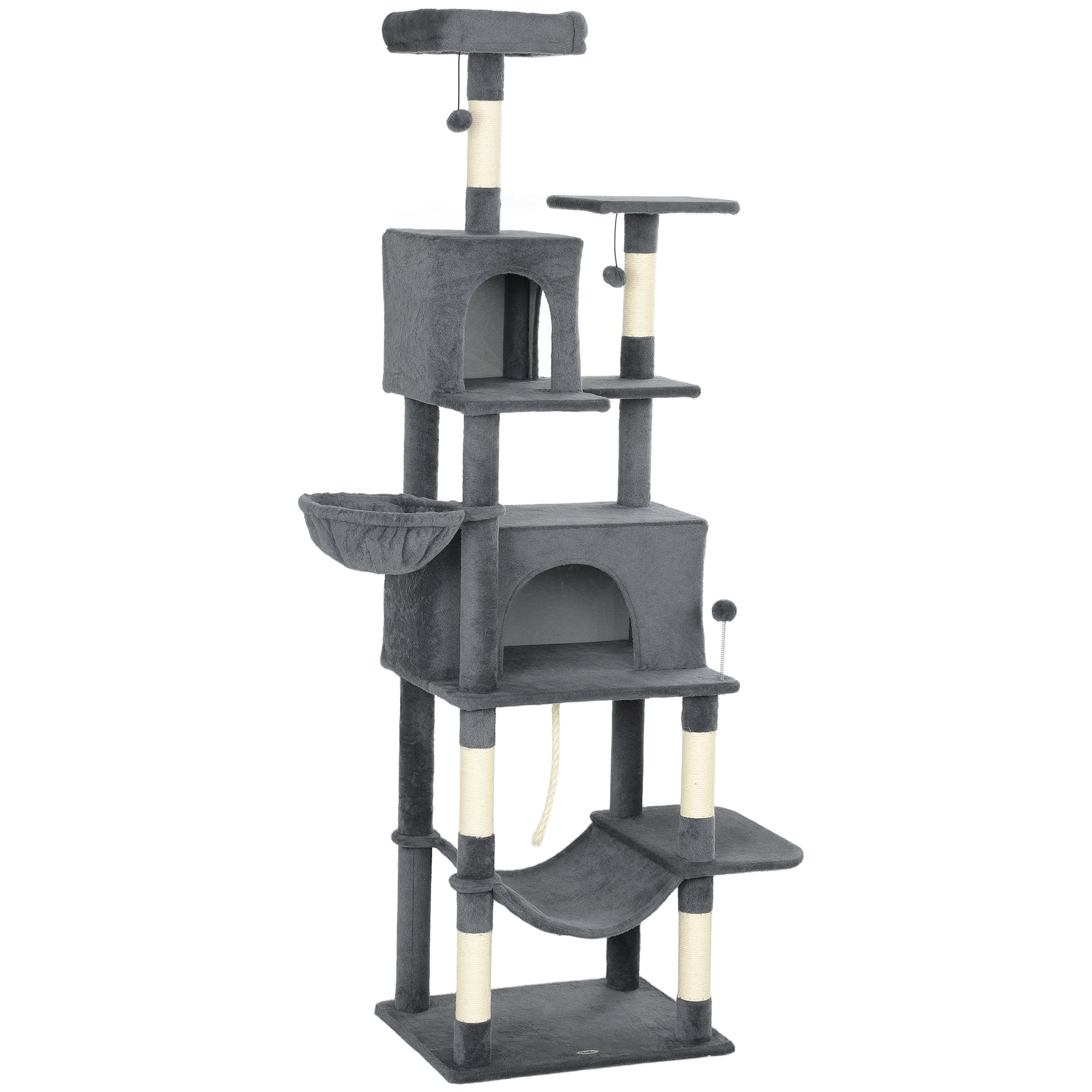 pawhut-arbre-chat-g-ant-202-cm-multi-niveaux-6-griffoirs-2-niches-2-perchoirs-2- image 2