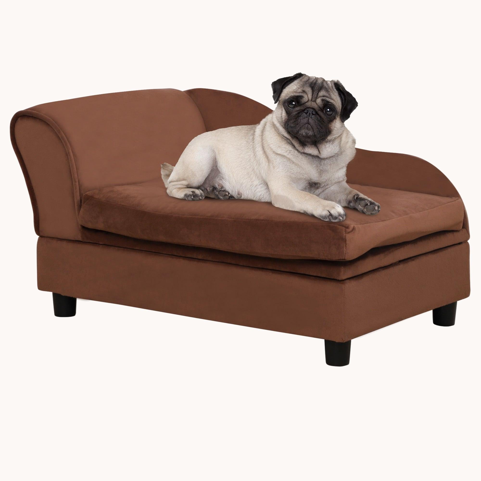 pawhut-canap-chien-avec-coffre-de-rangement-cach-mousse-5-cm-marron-petits-chien image 1
