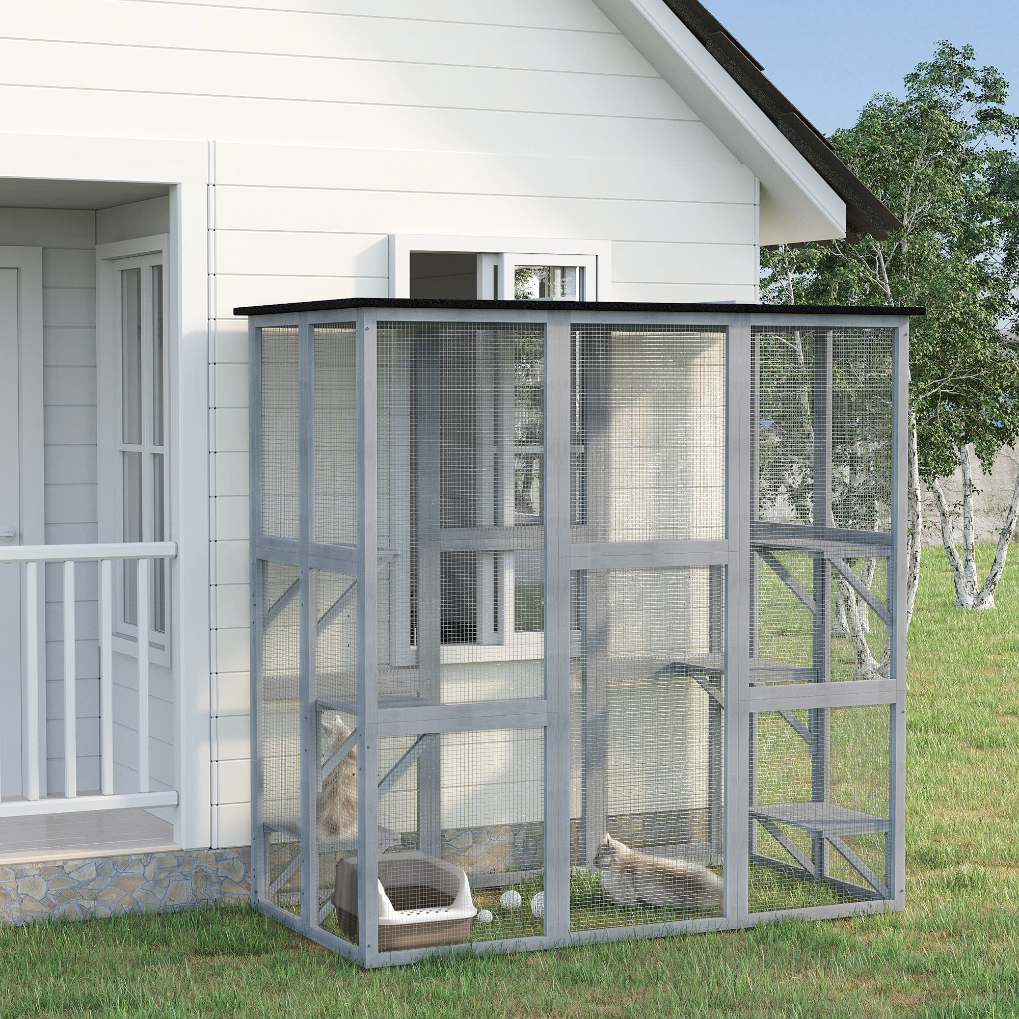 pawhut-catio-multi-chats-ext-rieur-imperm-able-180-x-98-x-180-cm-avec-plateforme image 3