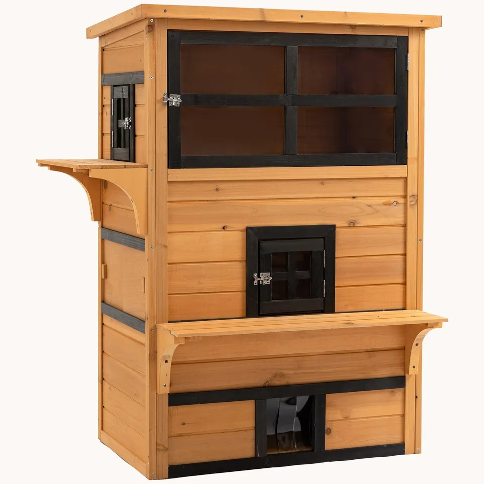 pawhut-abri-pour-chat-3-tages-avec-plancher-sur-lev-toit-asphalte-portes-d-vacua image 1