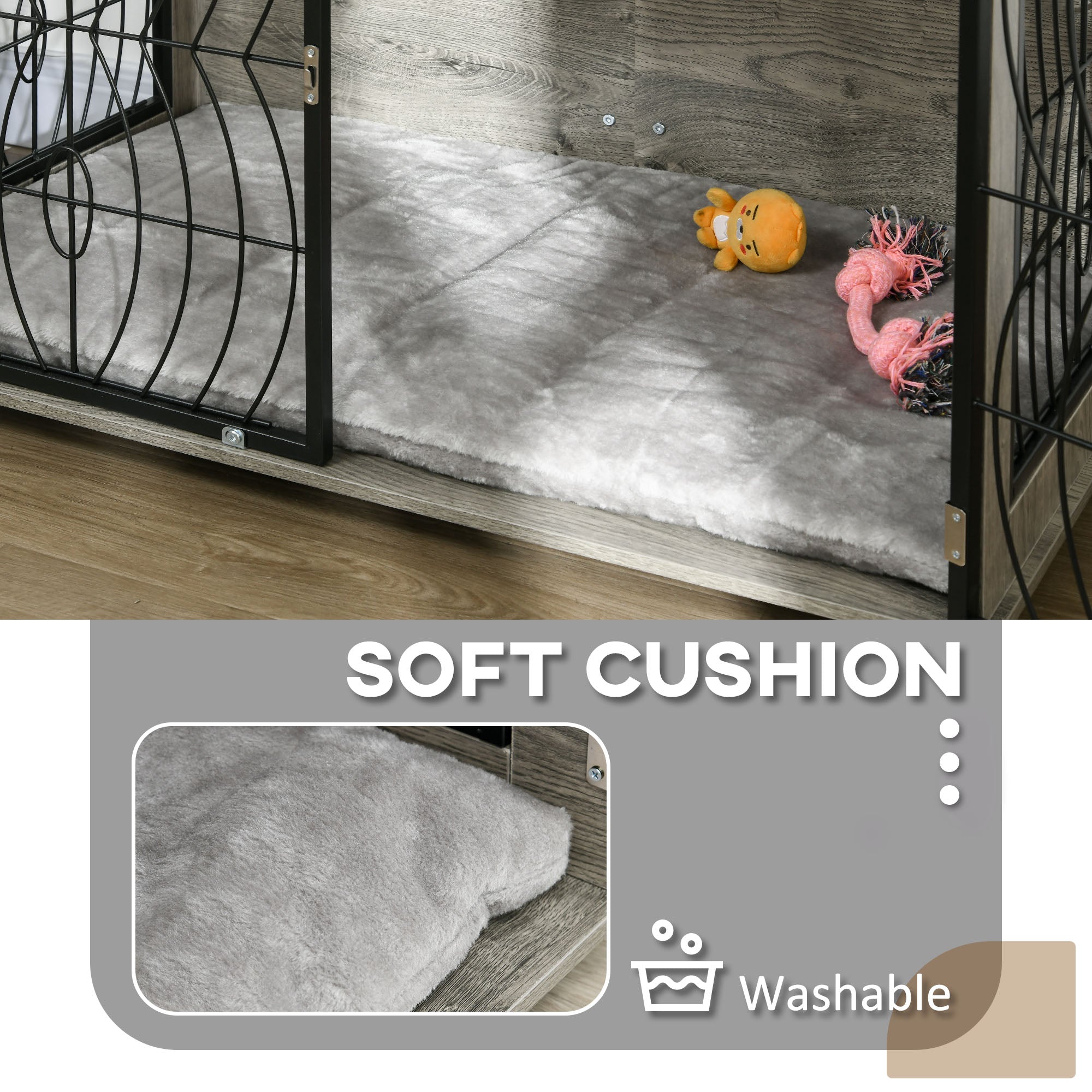 pawhut-table-d-appoint-cage-pour-chien-avec-coussin-pour-grands-animaux-gris image 8