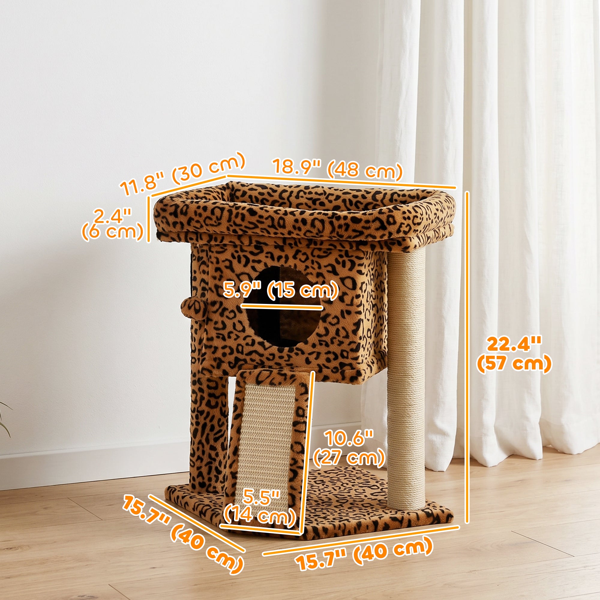 pawhut-arbre-chat-compact-avec-perchoir-griffoir-maison-et-jouet-suspendu-imprim image 5