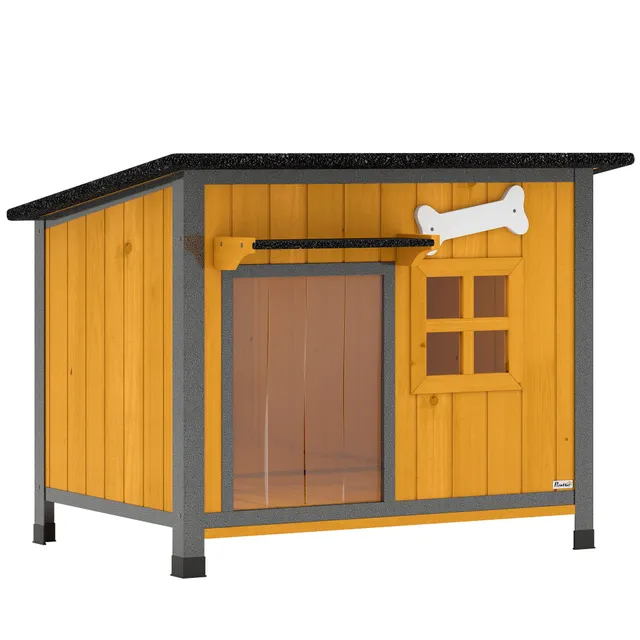 pawhut-niche-pour-chien-armature-acier-avec-toit-ouvrable-jaune image 1