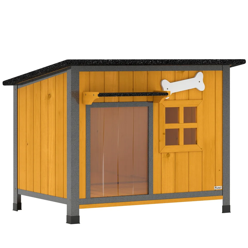 pawhut-niche-pour-chien-armature-acier-avec-toit-ouvrable-jaune image 1