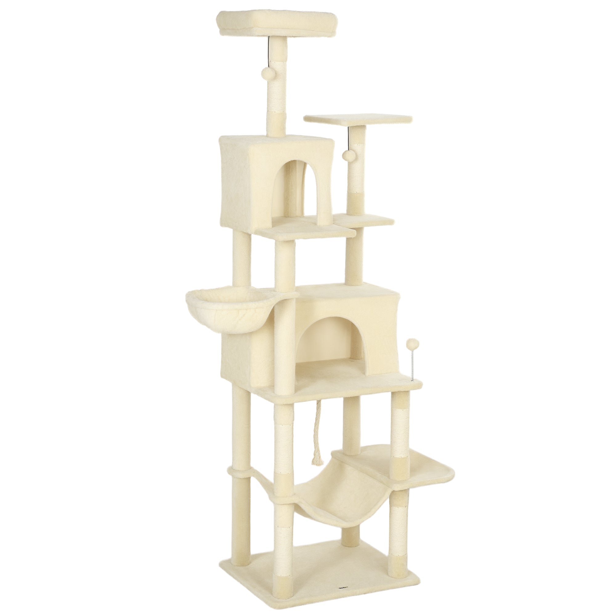 pawhut-arbre-chat-202-cm-avec-6-griffoirs-2-niches-et-2-hamacs-beige image 2