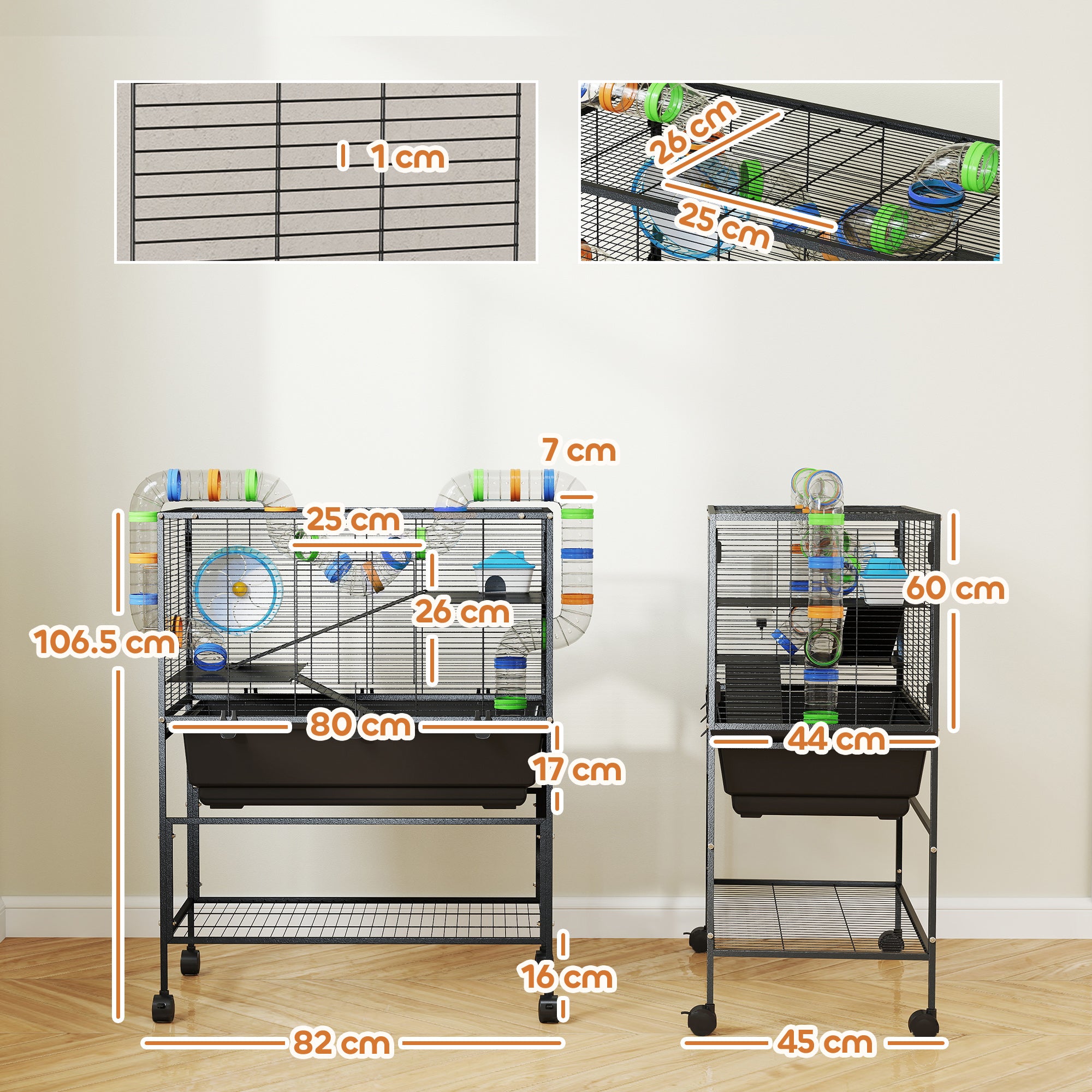 pawhut-cage-3-niveaux-color-e-pour-petit-animal-avec-tubes-roue-et-rangement image 5