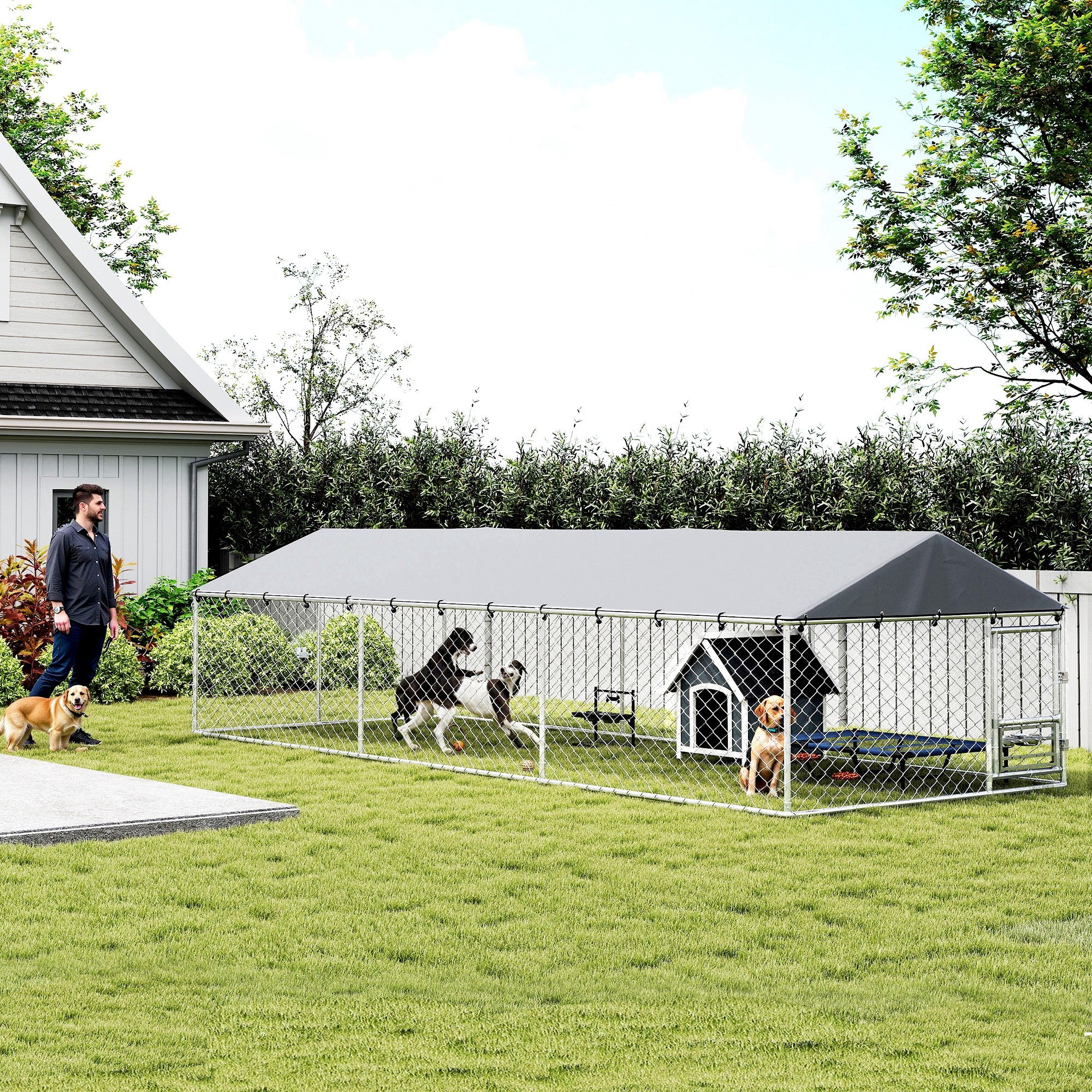 pawhut-enclos-ext-rieur-pour-chien-avec-toit-gamelles-rotatives-et-double-verrou image 4