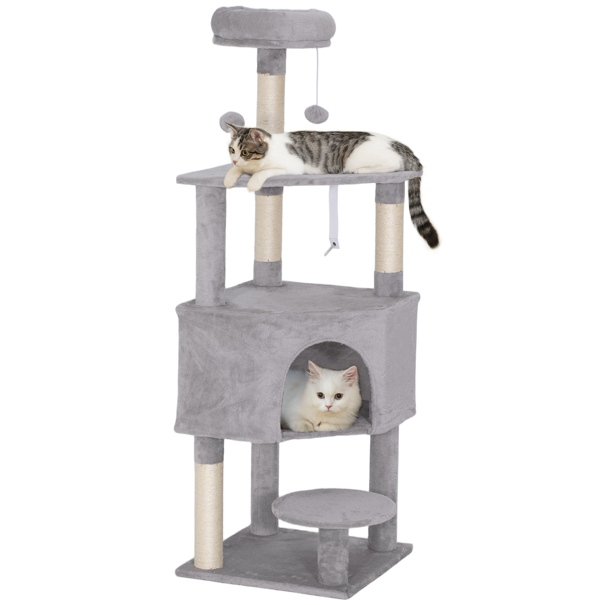 pawhut-arbre-chat-54-avec-niche-perchoir-et-griffoirs-sisal-gris-clair image 1
