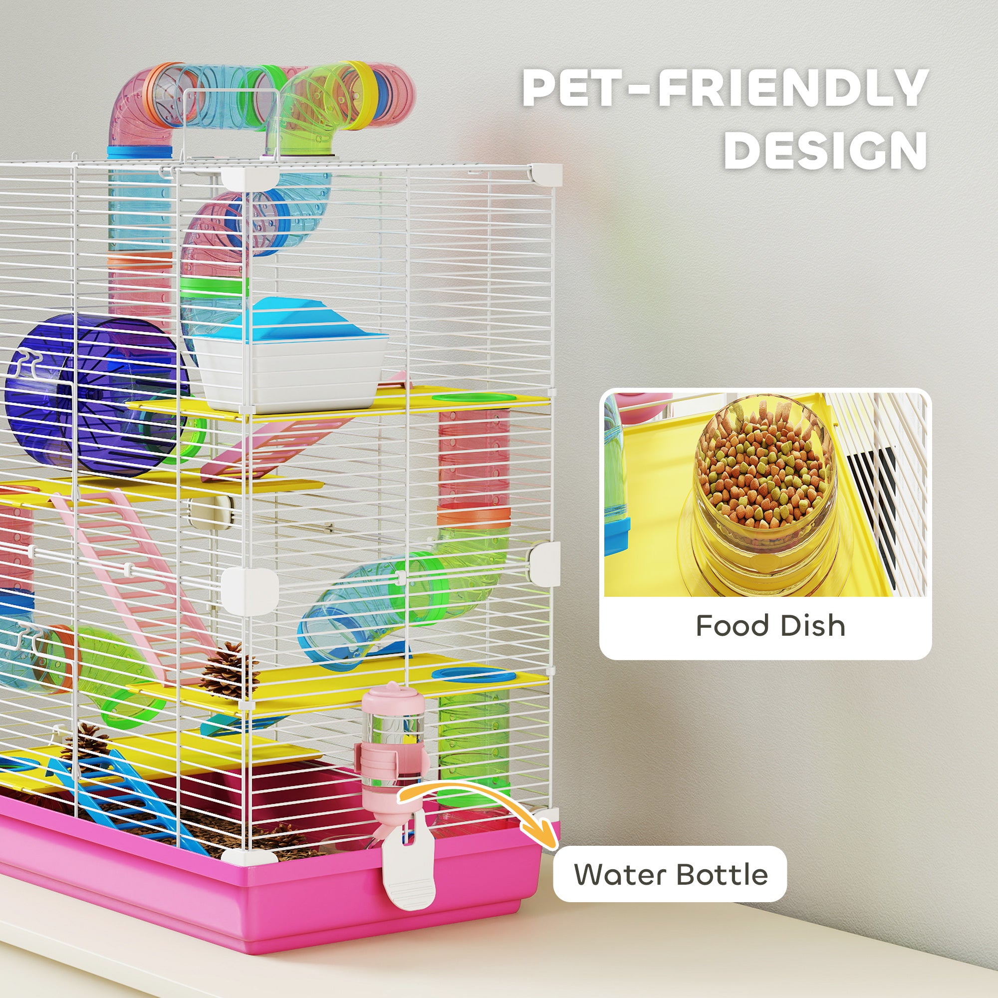 pawhut-cage-hamster-5-tages-18-avec-tubes-tunnels-et-roue-rose image 7