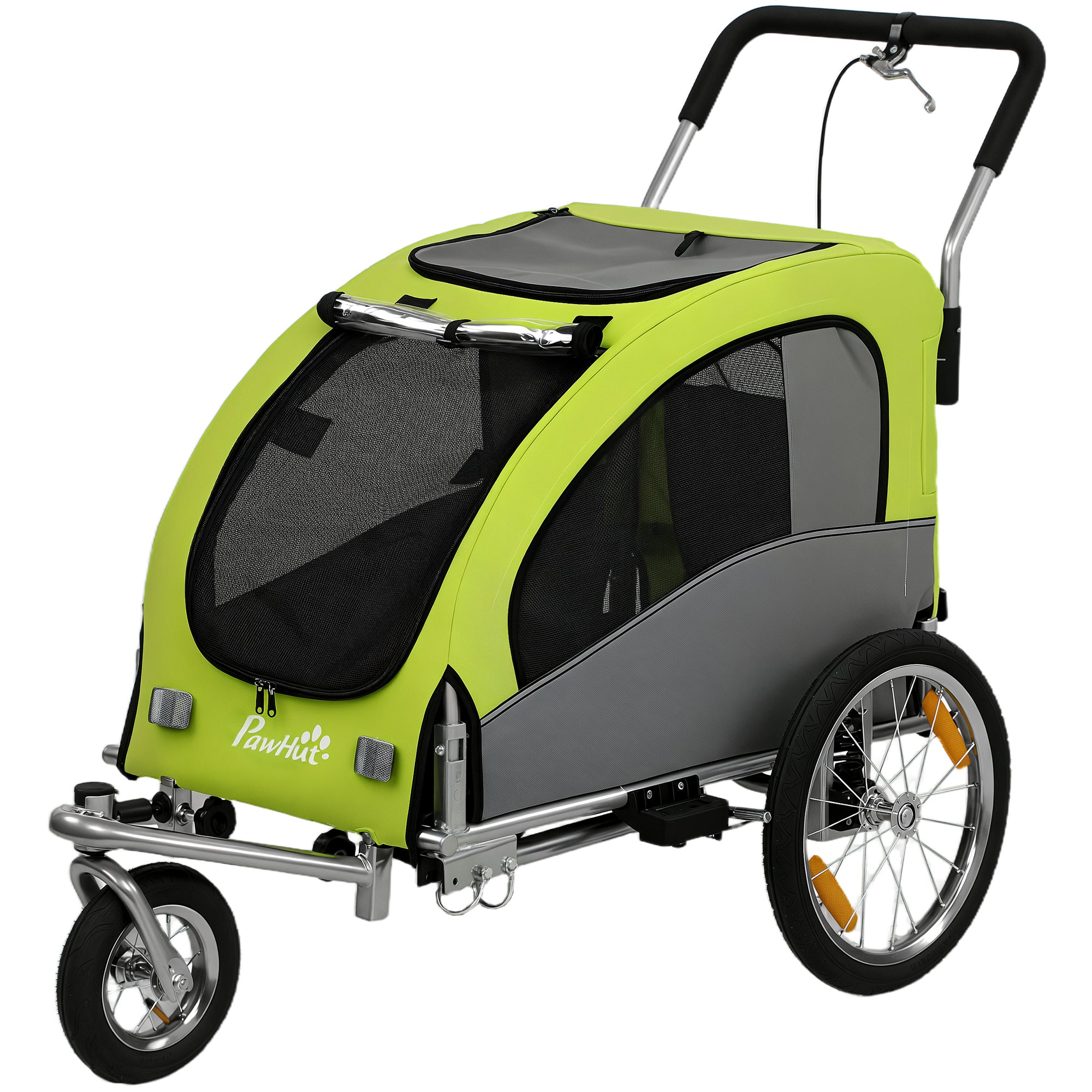 pawhut-remorque-v-lo-et-poussette-pliable-pour-chien-jusqu-20-kg-verte image 2