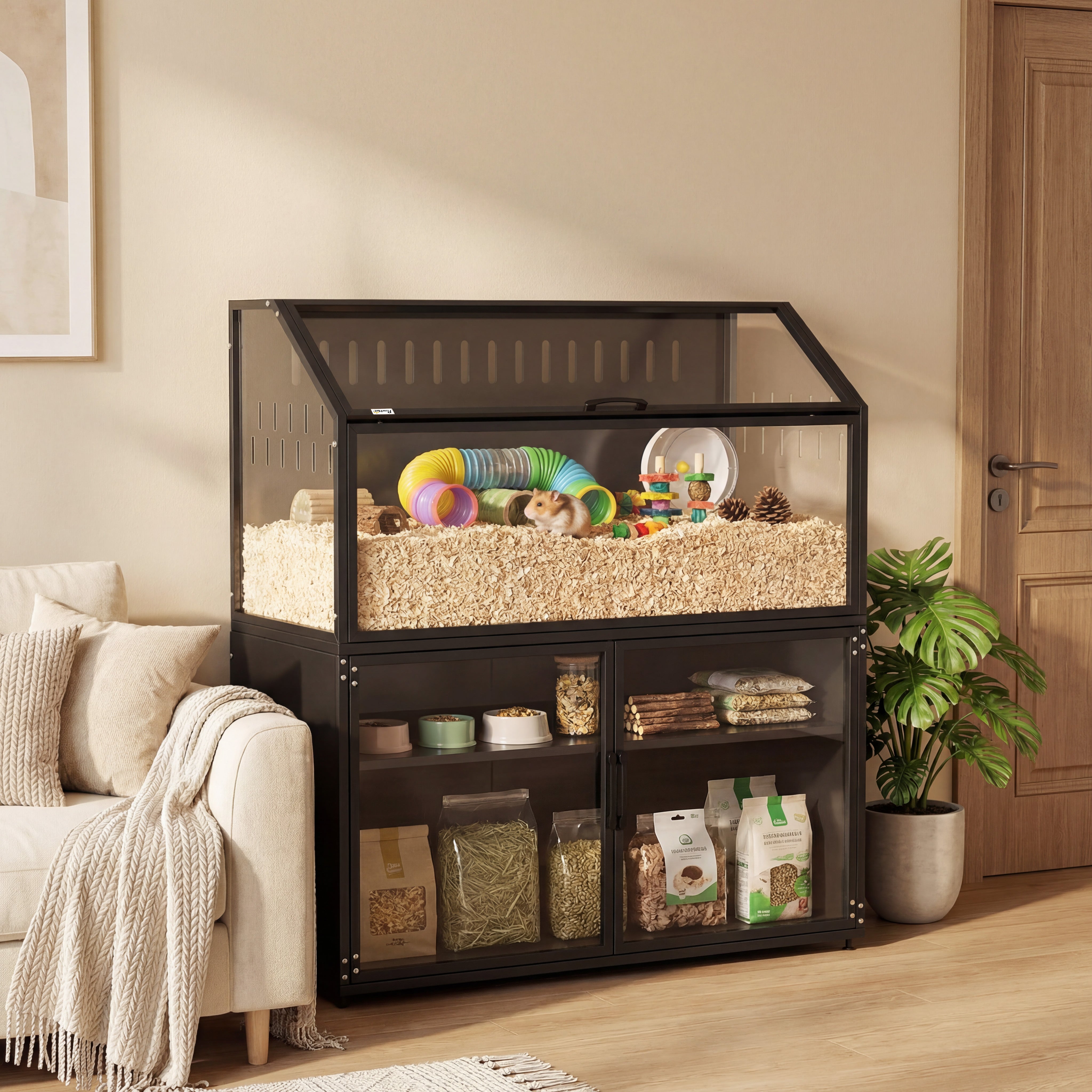 pawhut-cage-hamster-avec-meuble-de-rangement-panneaux-acryliques-et-toit-ouvrabl image 4