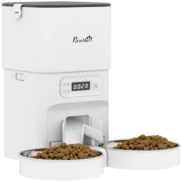 pawhut-distributeur-automatique-pour-chat-4l-1-6-repas-par-jour-double-bol image 1