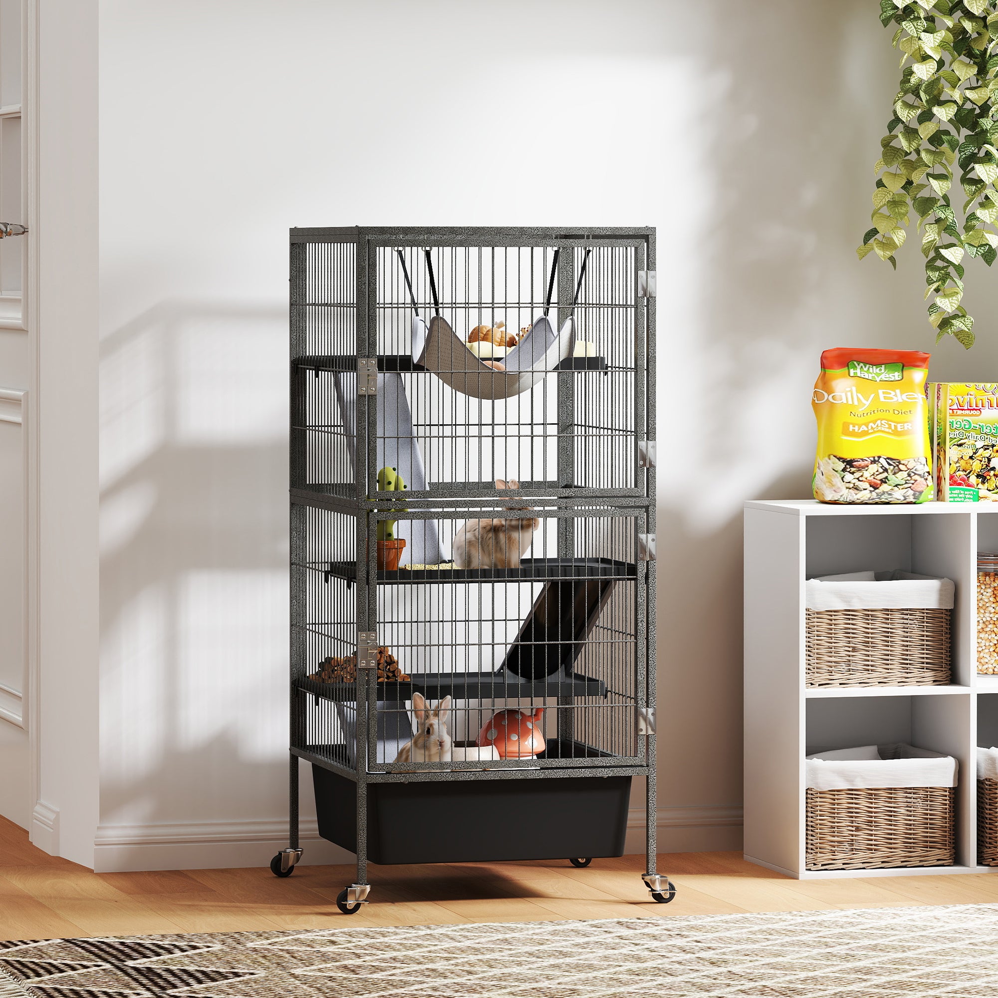 pawhut-cage-roulettes-4-niveaux-pour-petits-animaux-avec-bac-profond-de-15-cm-11 image 5