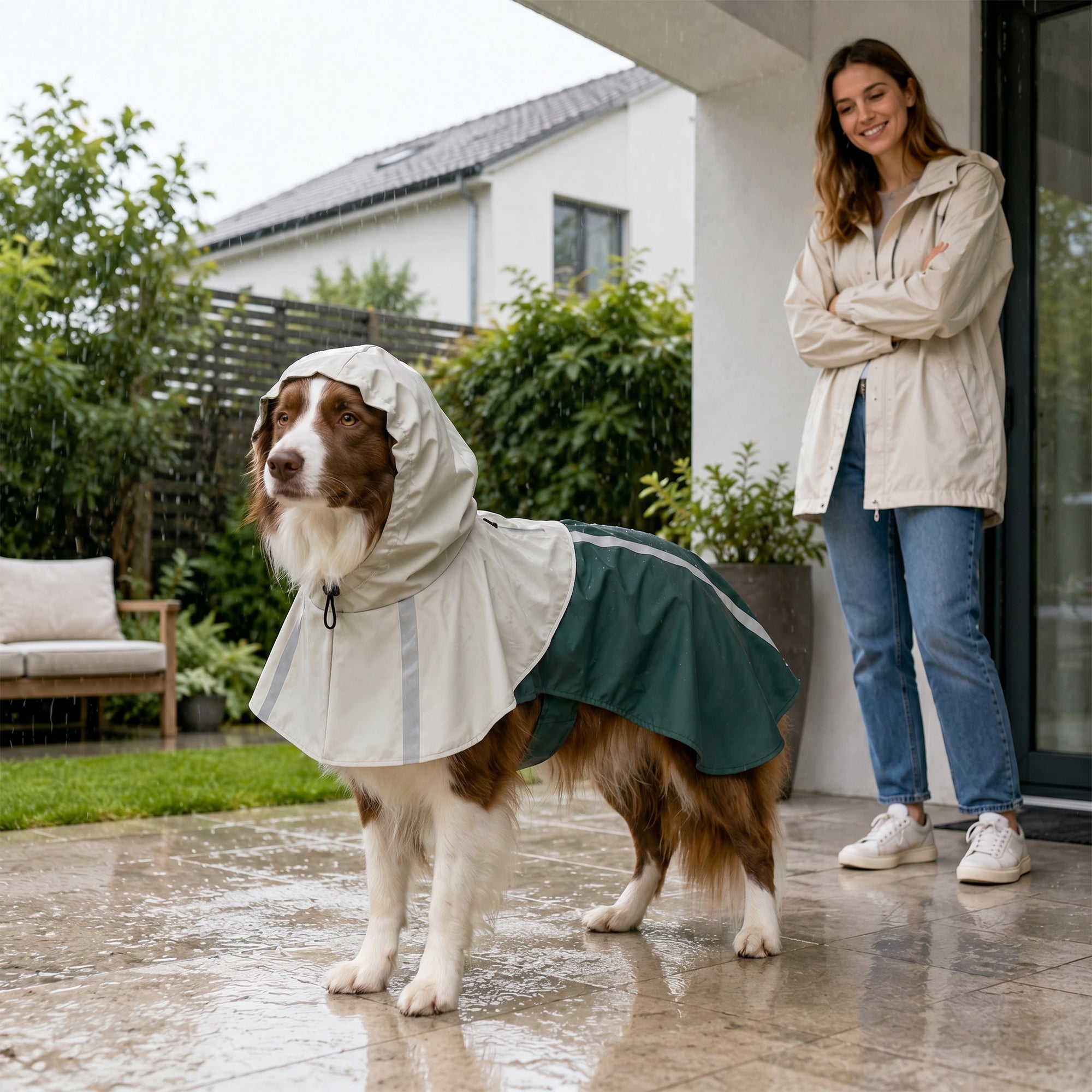 pawhut-manteau-de-pluie-imperm-able-pour-chien-m-vert-avec-capuche image 4