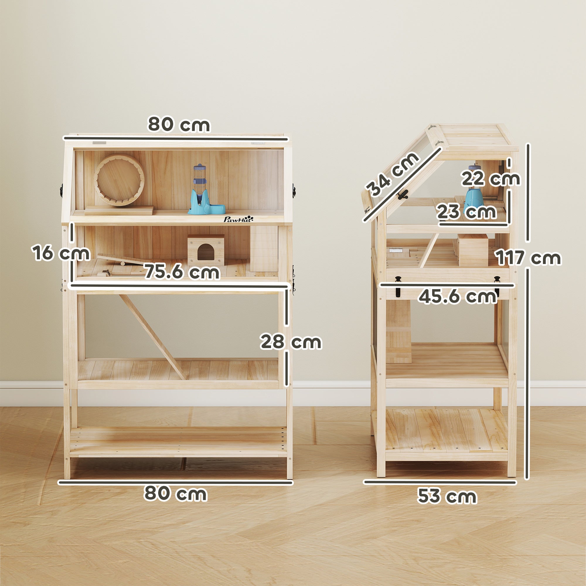 pawhut-cage-hamster-3-niveaux-avec-roue-et-maison-80-cm image 5