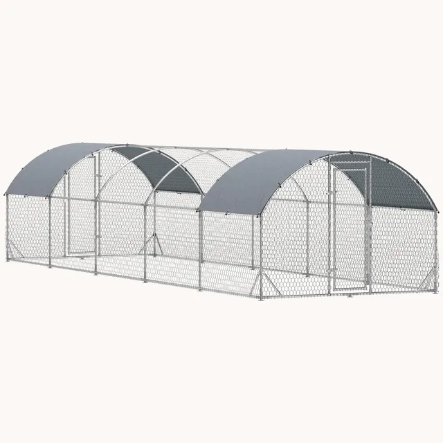 pawhut-enclos-poulailler-extra-large-m-tal-9-5-m-avec-b-che-imperm-able-argent image 1
