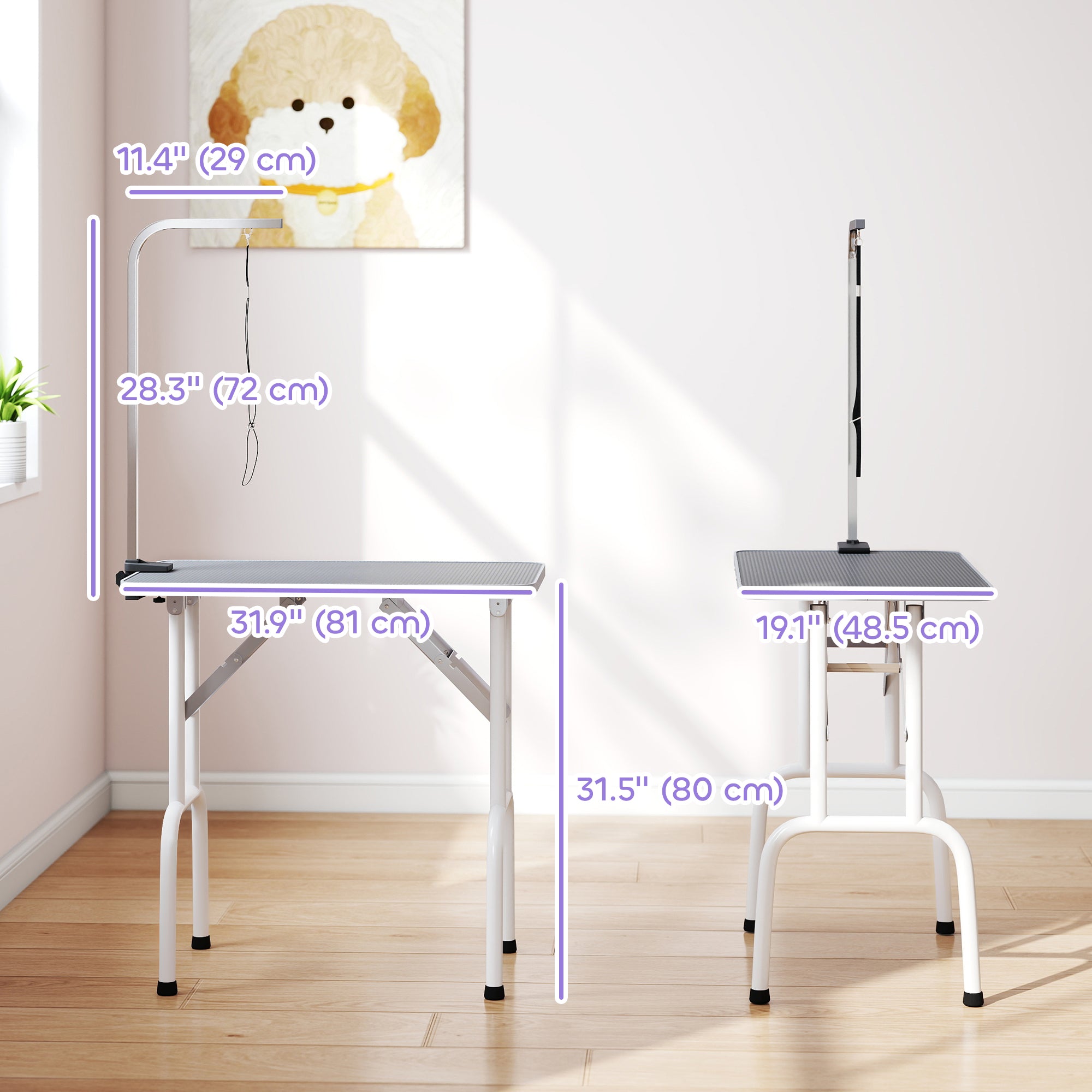 pawhut-table-de-toilettage-pliable-81-cm-pour-chiens-petits-et-moyens-grise image 5
