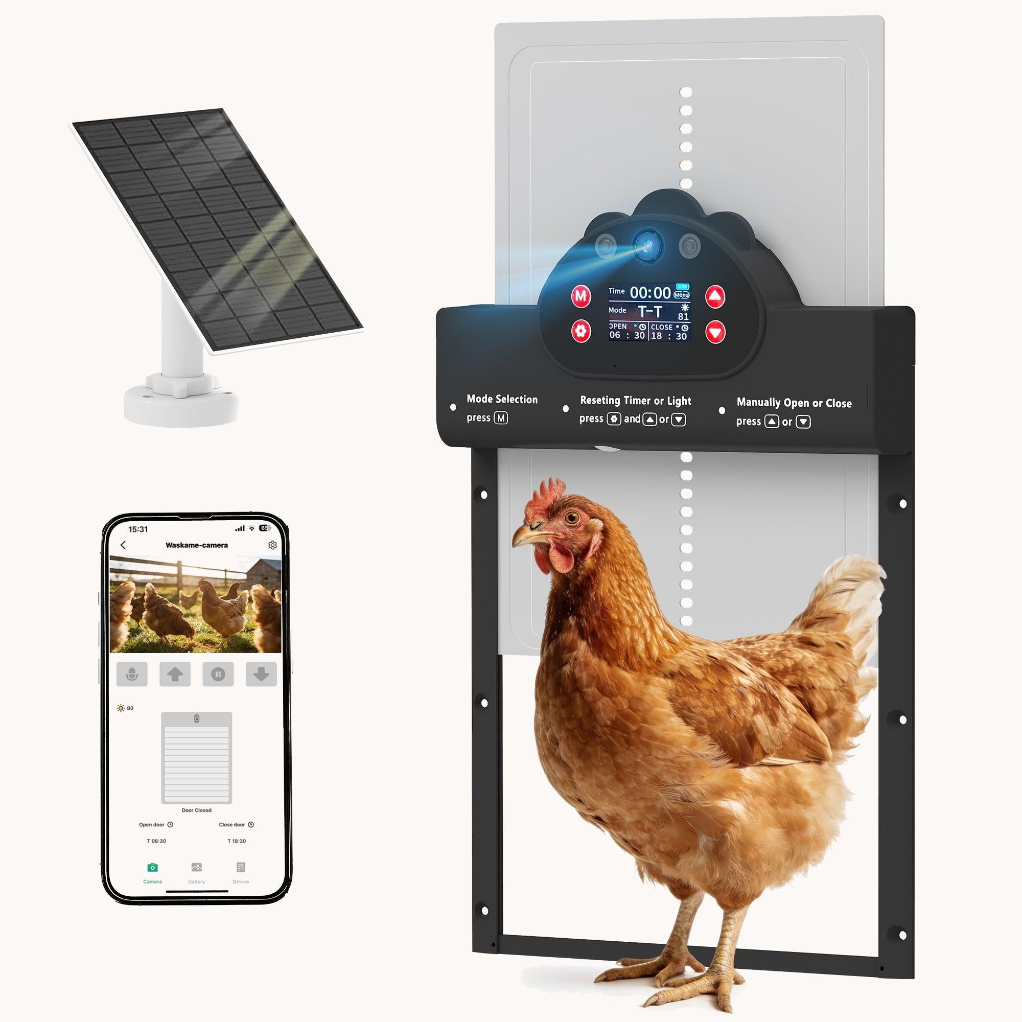 pawhut-porte-automatique-poulailler-avec-cam-ra-2k-wifi-solaire-5200mah-et-appli image 1
