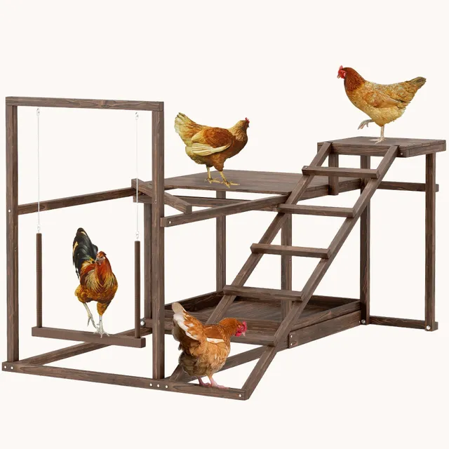 pawhut-aire-de-jeux-en-bois-pour-poules-caf-perchoir-balan-oire-chelle image 1