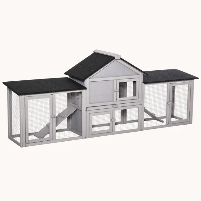 pawhut-clapier-lapin-ext-rieur-83-pouces-double-enclos-et-toit-tanche-gris image 1