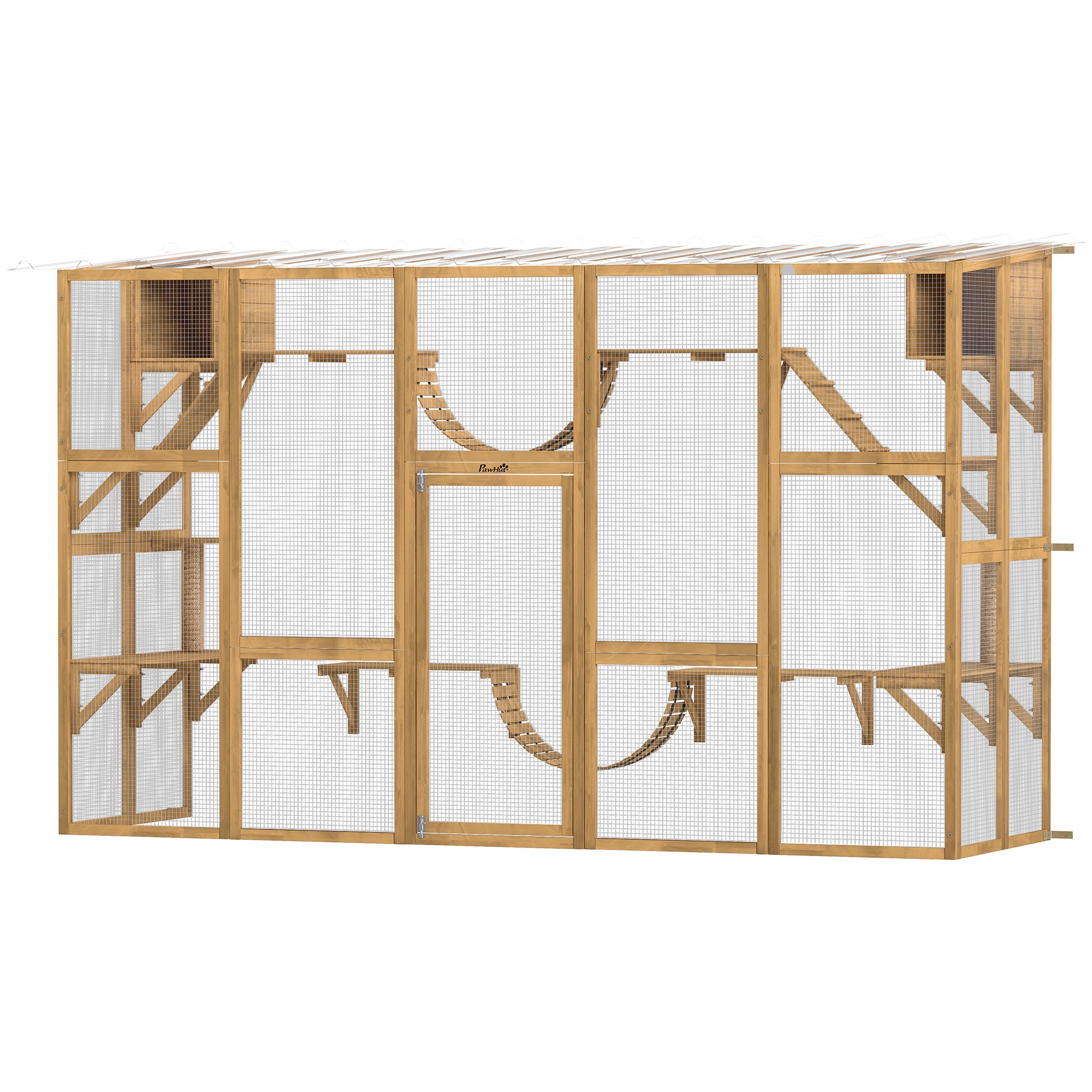 pawhut-enclos-ext-rieur-pour-chats-avec-toit-imperm-able-300-x-95-x-188-cm-jaune image 2