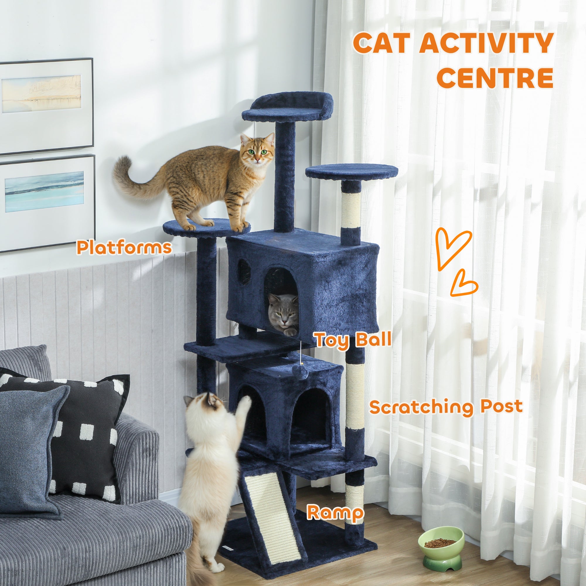 pawhut-arbre-chat-63-avec-condos-lit-rampe-et-griffoirs-bleu-fonc image 6