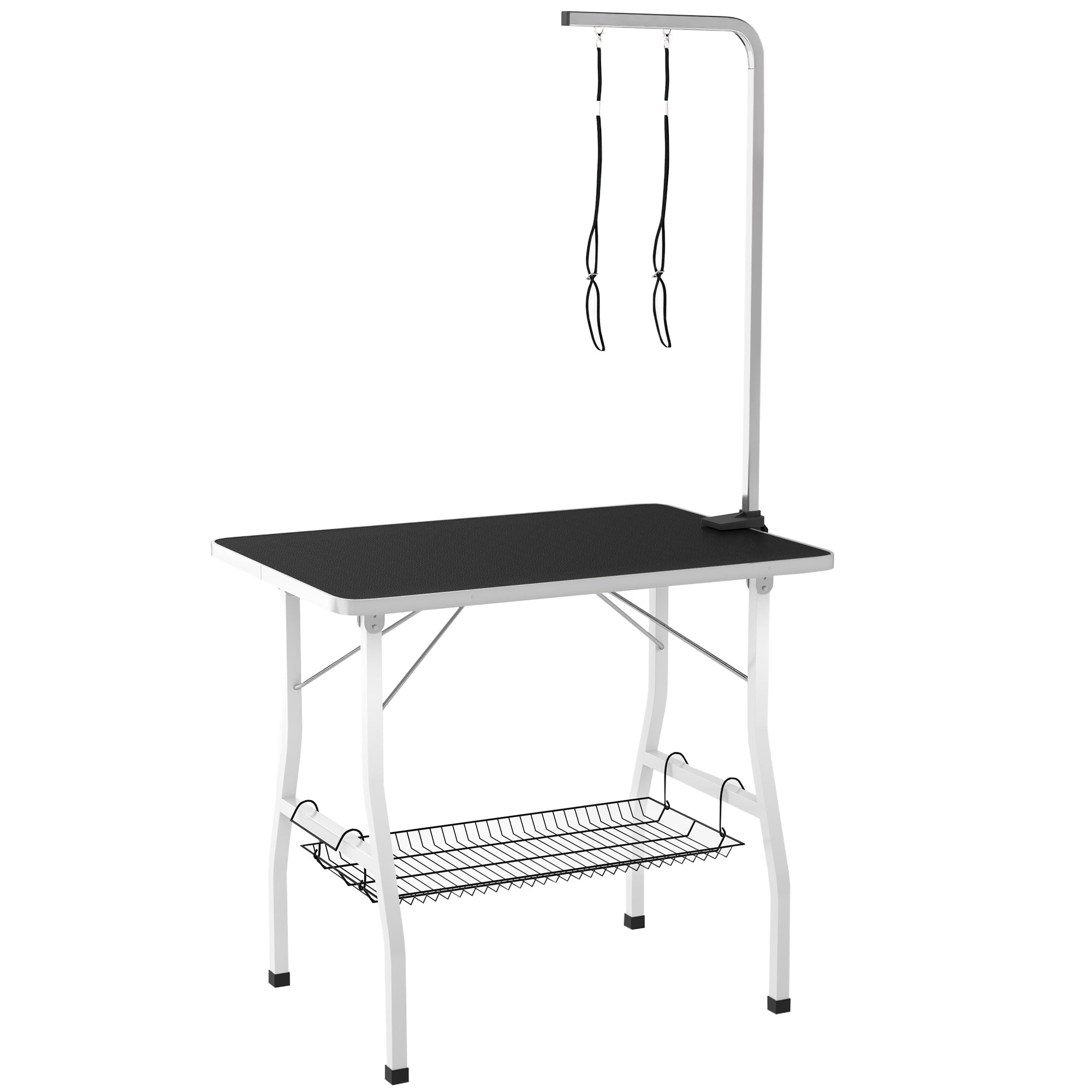 pawhut-table-de-toilettage-35-x24-x61-noire-bras-r-glable-plateau-caoutchouc-et- image 2