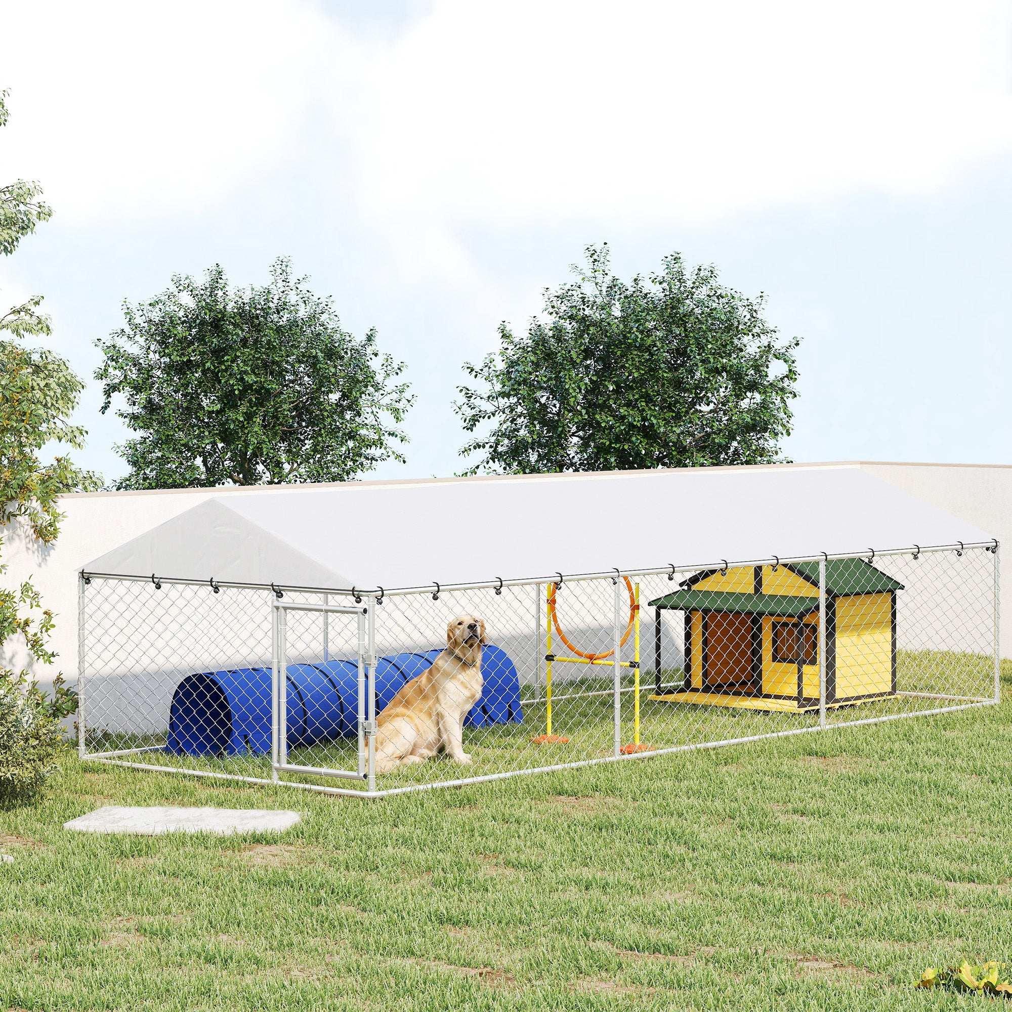 pawhut-enclos-pour-chien-ext-rieur-en-acier-galvanis-avec-toit-imperm-able-et-do image 3