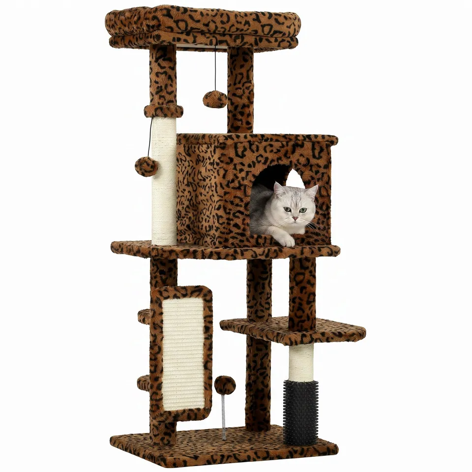 pawhut-arbre-chat-104-cm-pour-grands-chats-avec-griffoirs-niche-et-lit-l-opard image 1