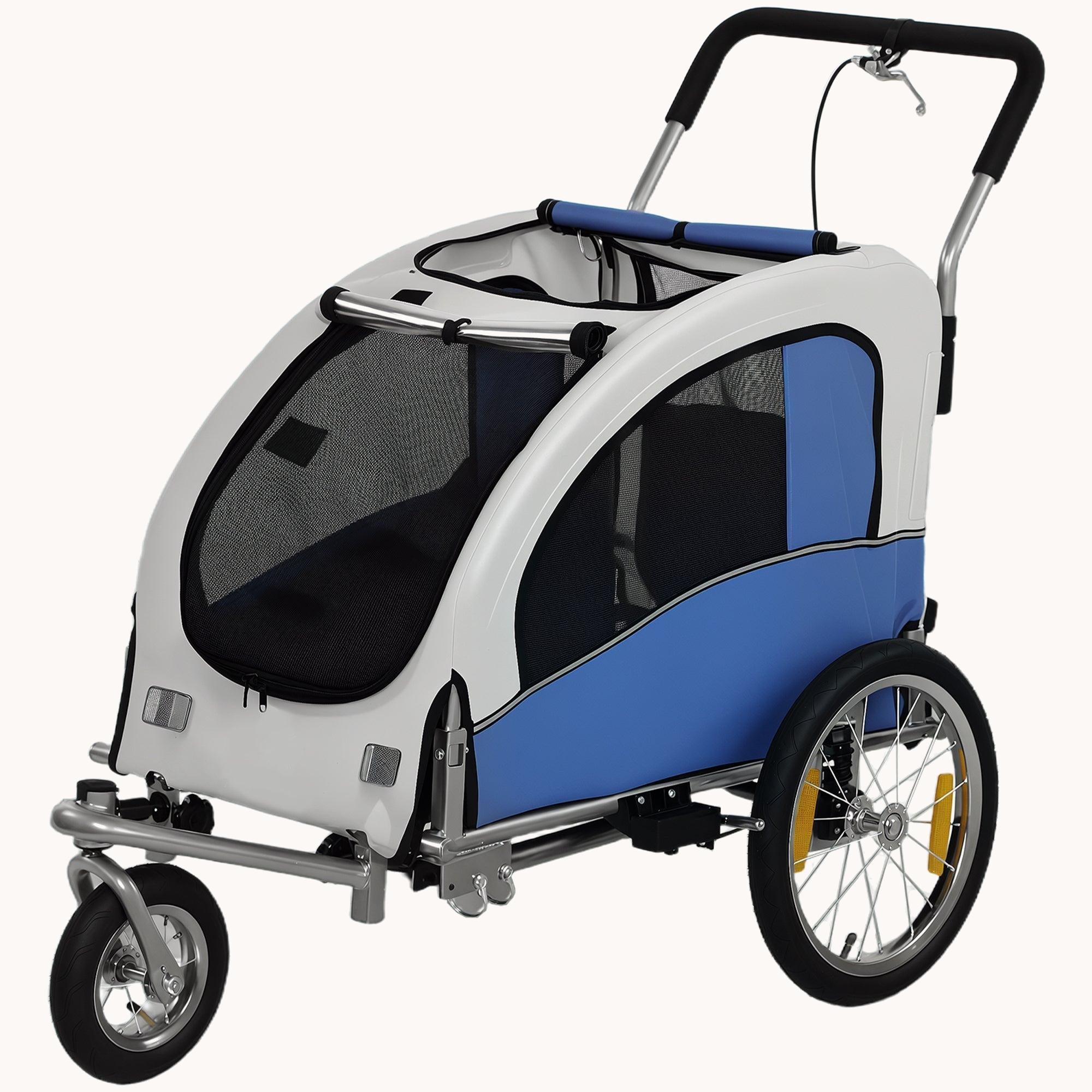 pawhut-remorque-v-lo-et-poussette-2-en-1-pour-chien-jusqu-20-kg-gris-clair image 2