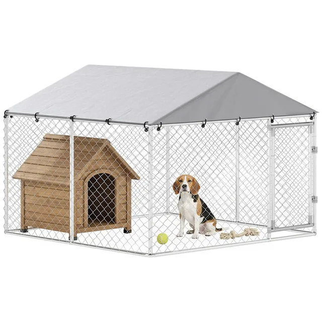 pawhut-chenil-ext-rieur-pour-chien-7-5-x-7-5-x-5-6-argent-grillage-galvanis-avec image 1