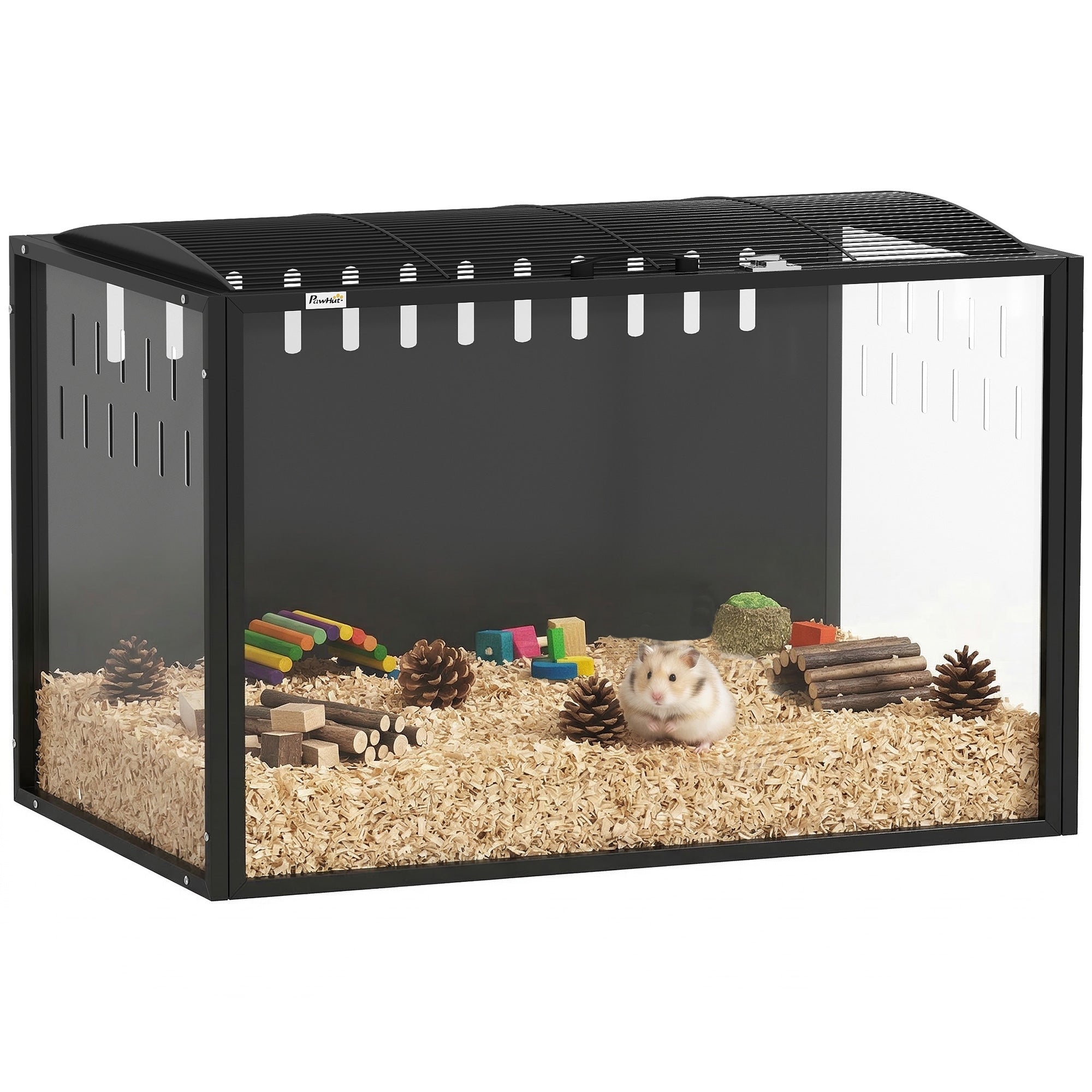 pawhut-cage-hamster-acrylique-avec-dessus-ouvrant-81-x-51-x-53-cm-noir image 1
