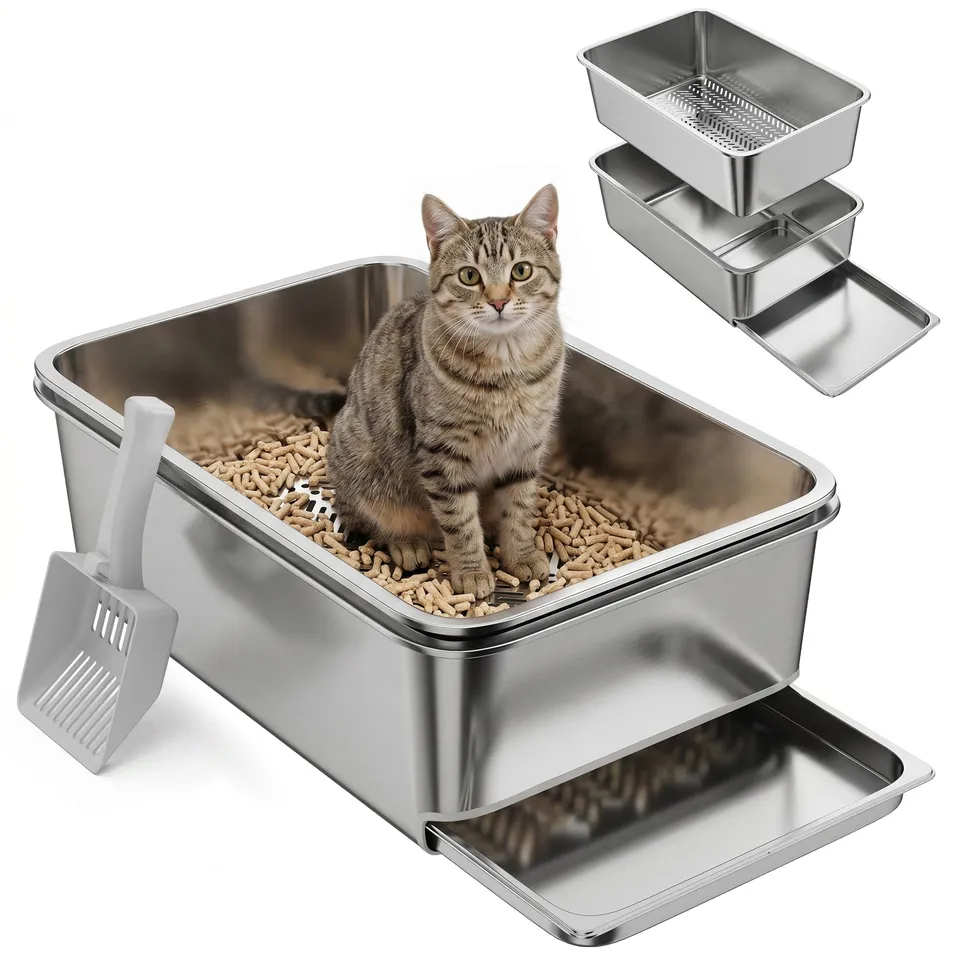 pawhut-bac-liti-re-tamiseur-xl-inox-pour-granul-s-de-pin-argent image 1