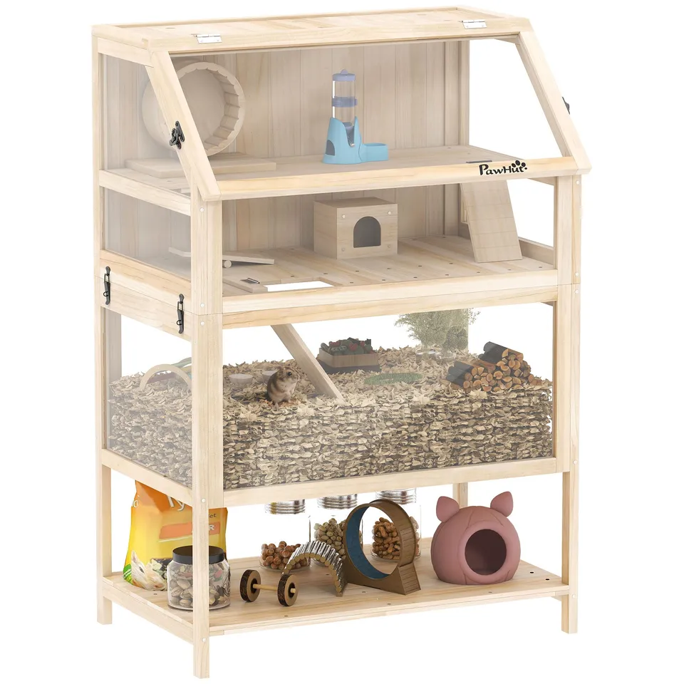 pawhut-cage-hamster-3-niveaux-avec-roue-et-maison-80-cm image 1