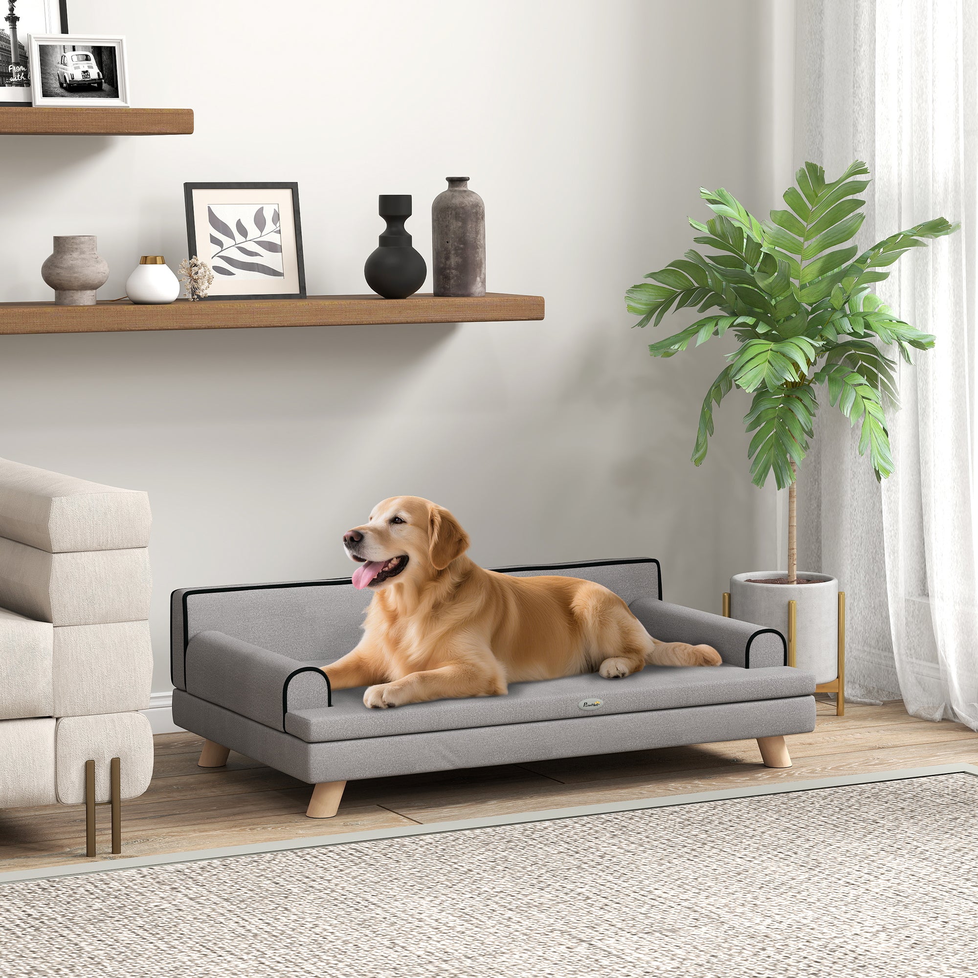 pawhut-canap-sur-lev-avec-coussin-amovible-pour-chiens-moyens-grands-gris-clair image 3