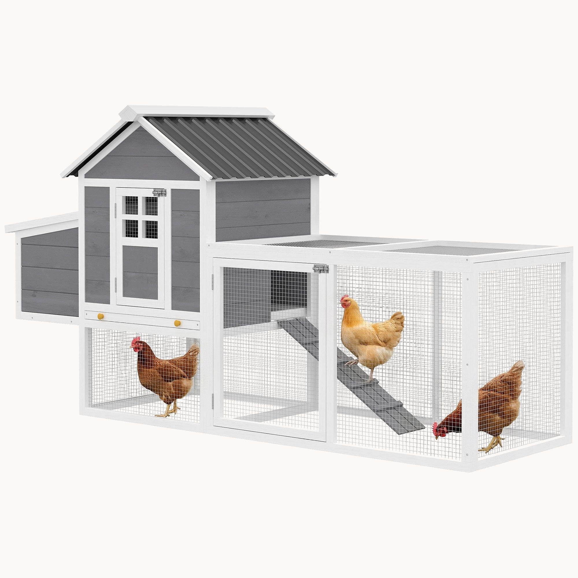 pawhut-poulailler-en-bois-82-pouces-2-3-poules-avec-pondoir-et-tiroir-gris image 1