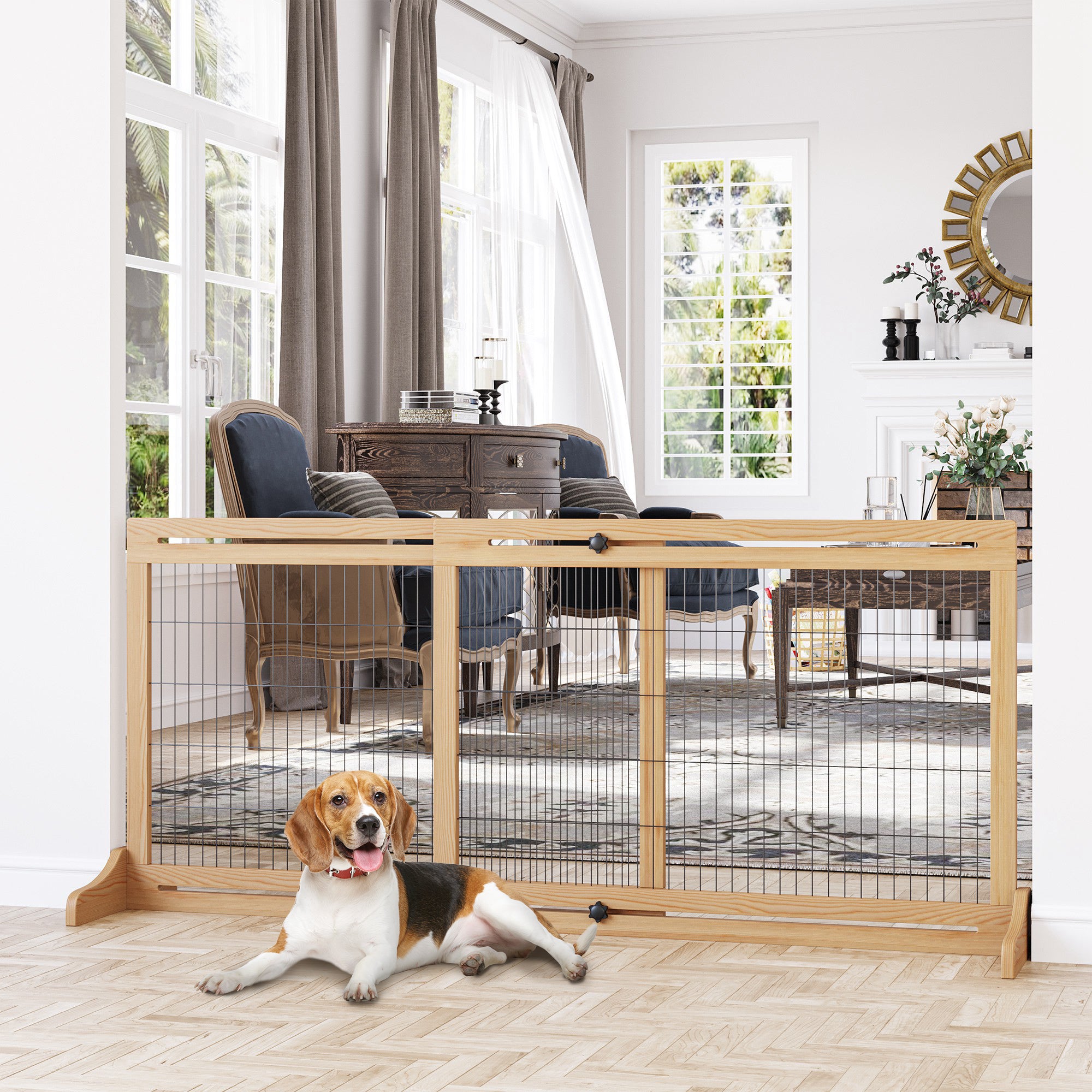 pawhut-barri-re-pour-animaux-autoportante-extra-large-naturel-longueur-r-glable image 4