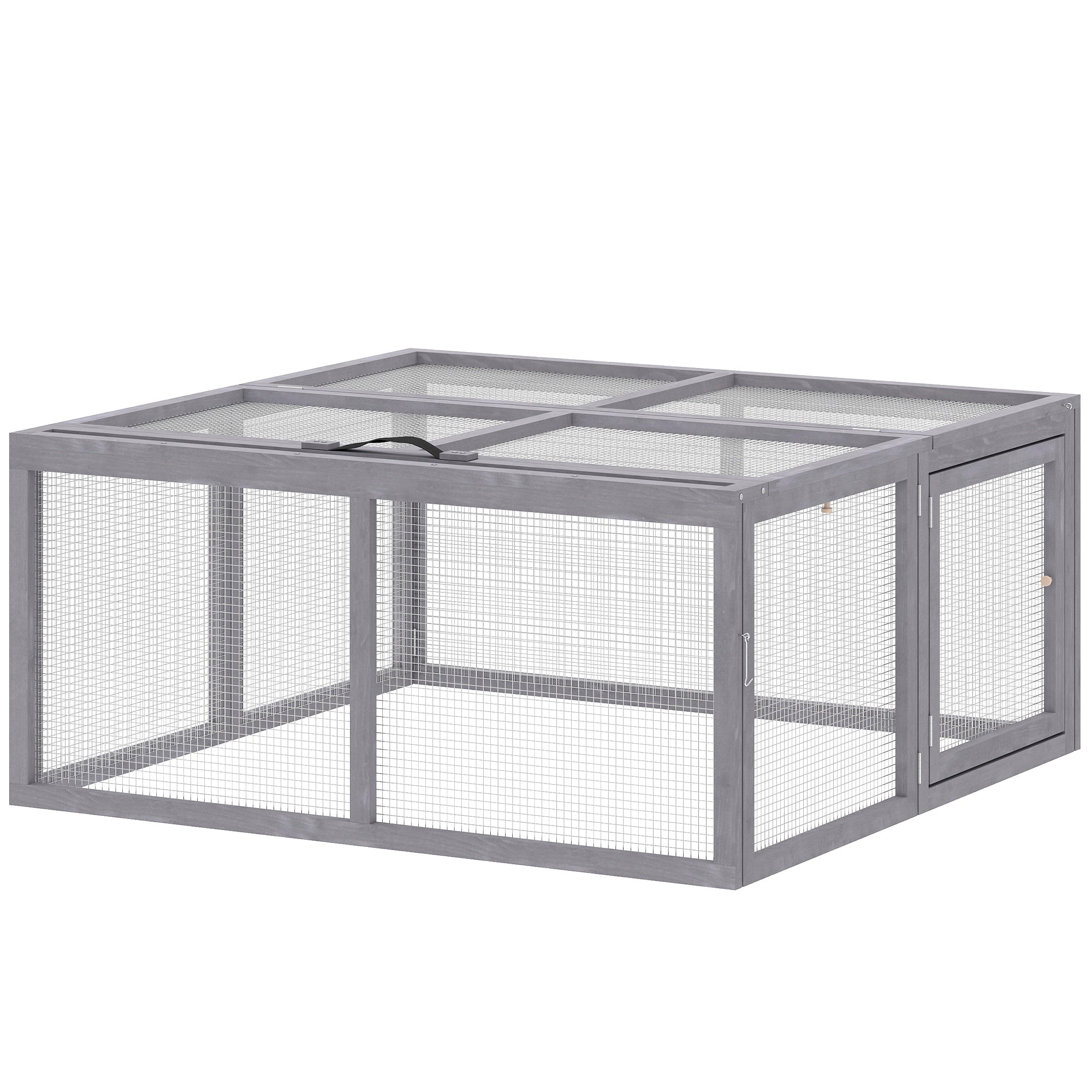 pawhut-enclos-pliable-pour-lapin-avec-toit-ouvrable-110-x-105-x-50-cm-gris image 2
