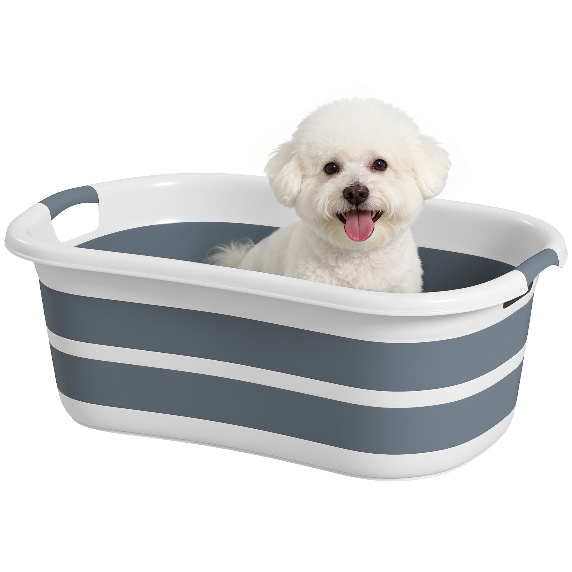 pawhut-baignoire-chien-et-chat-pliable-27l-avec-vidange-gris image 1