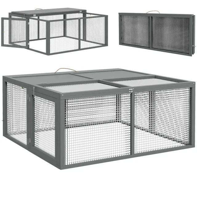 pawhut-clapier-lapin-pliable-bois-pour-2-3-lapins-gris image 1