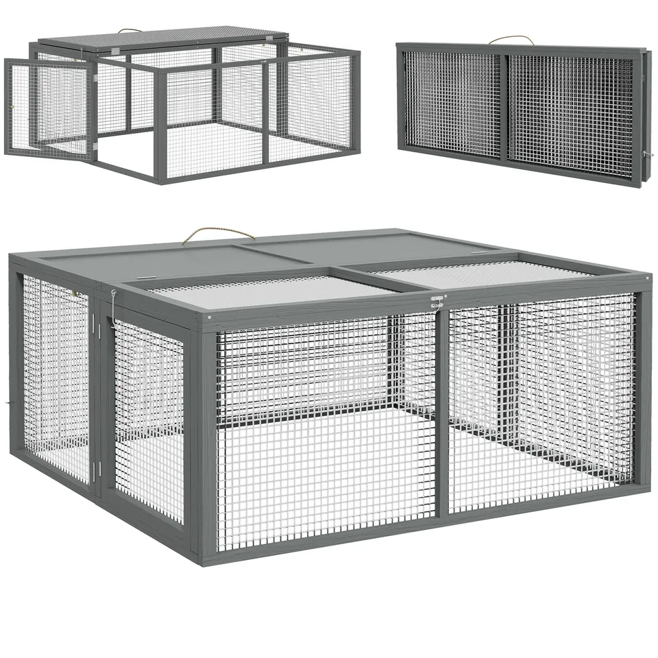 pawhut-clapier-lapin-pliable-bois-pour-2-3-lapins-gris image 1