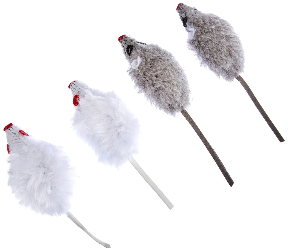 kerbl-84255-souris-pour-chat-gris-blanc-5-cm-lot-de-4-avec-herbe-chat image 1