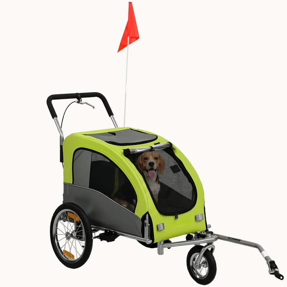 pawhut-remorque-v-lo-et-poussette-chien-2-en-1-jusqu-20-kg-verte image 1