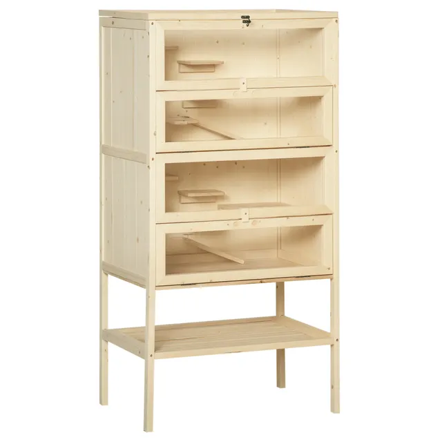 pawhut-habitat-hamster-en-bois-4-tages-avec-vue-claire-et-rangement image 1