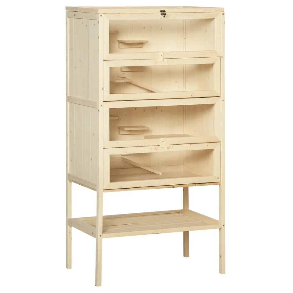 pawhut-habitat-hamster-en-bois-4-tages-avec-vue-claire-et-rangement image 1