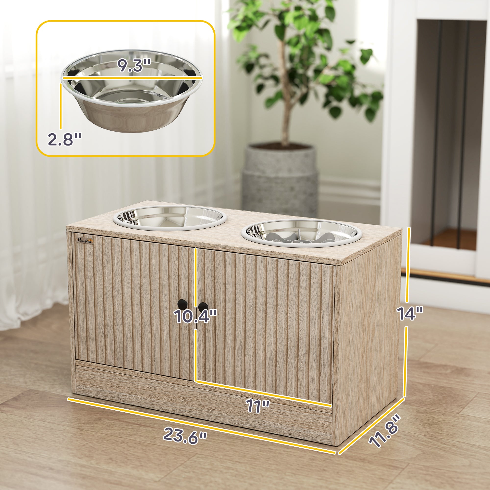pawhut-gamelle-sur-lev-e-pour-grand-chien-avec-meuble-rangement-2-bols-inox-rale image 5