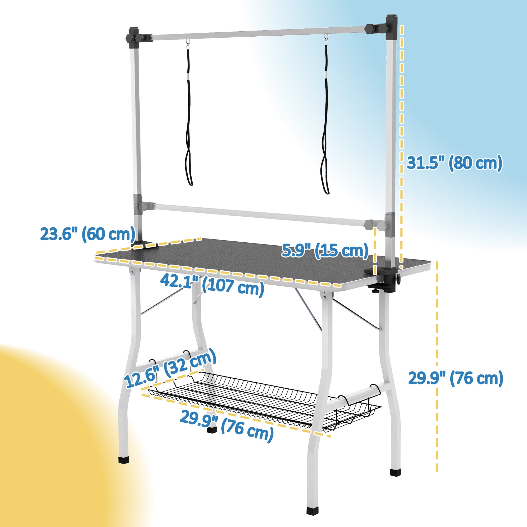 pawhut-table-de-toilettage-chien-pliable-106-cm-avec-bras-r-glable-et-tag-re-noi image 5
